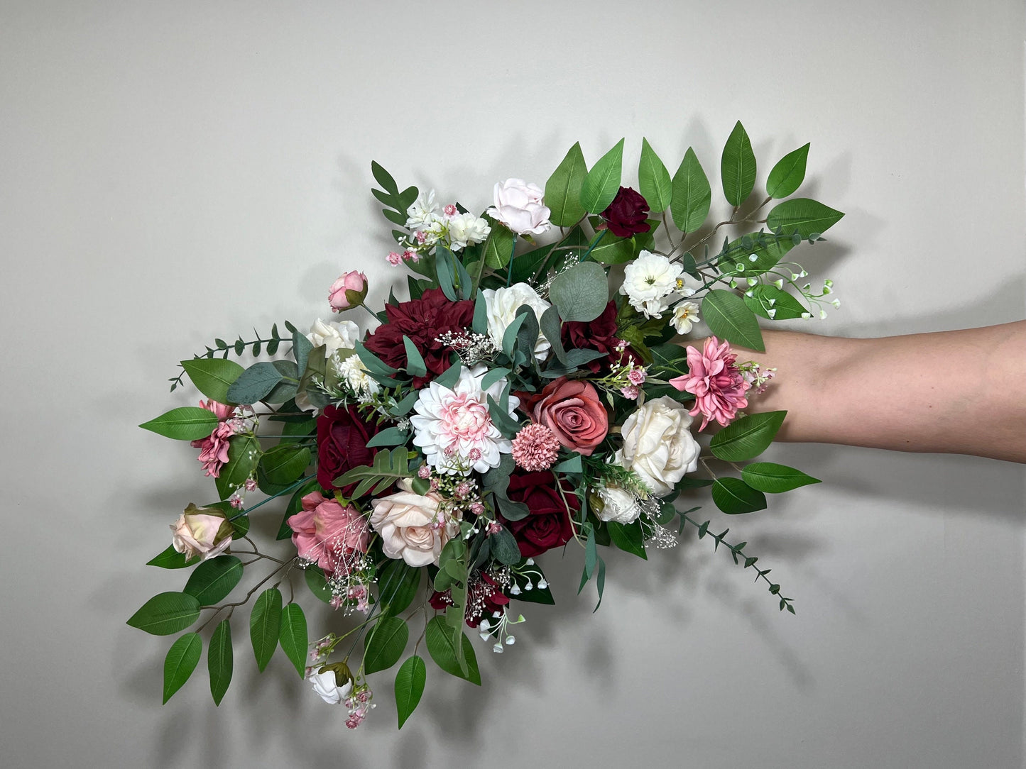 Wedding Arch Arrangement Burgundy Ivory Dusty Rose Arch Aisle Arrangement Decor Burgundy Artificial Flowers Eucalyptus Baby Breath