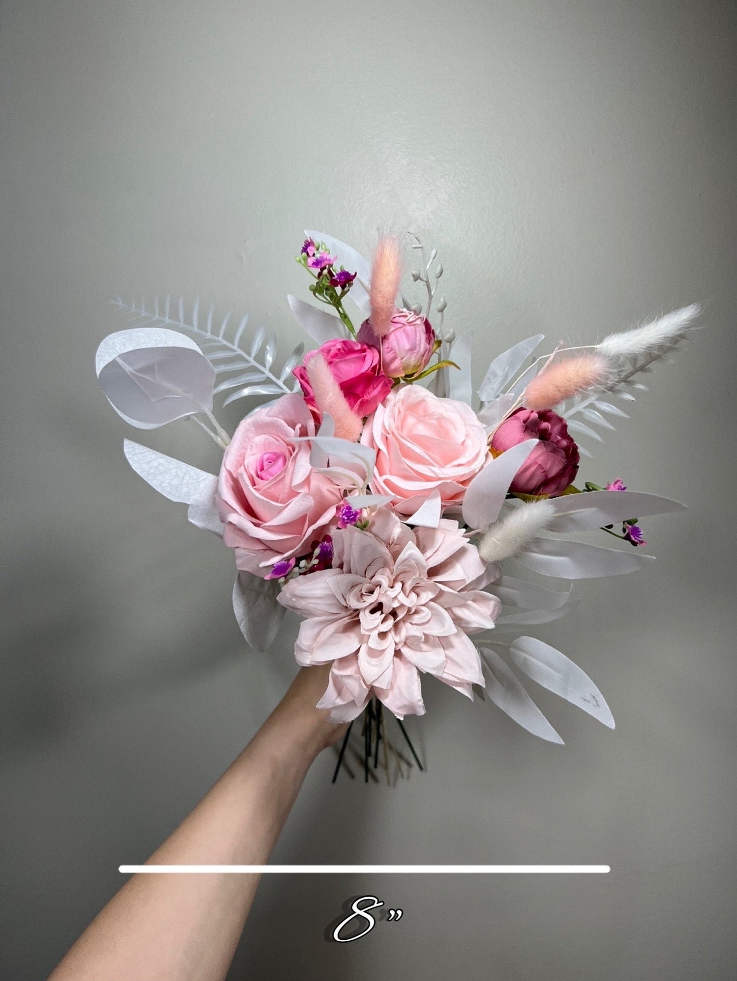 Wedding Bouquet Pink Barbie Bridal Hot Pink Bouquet Barbie Fuchsia Dahlia Viva Magenta Peony Dusty Rose Bunny Tails Artificial Flower