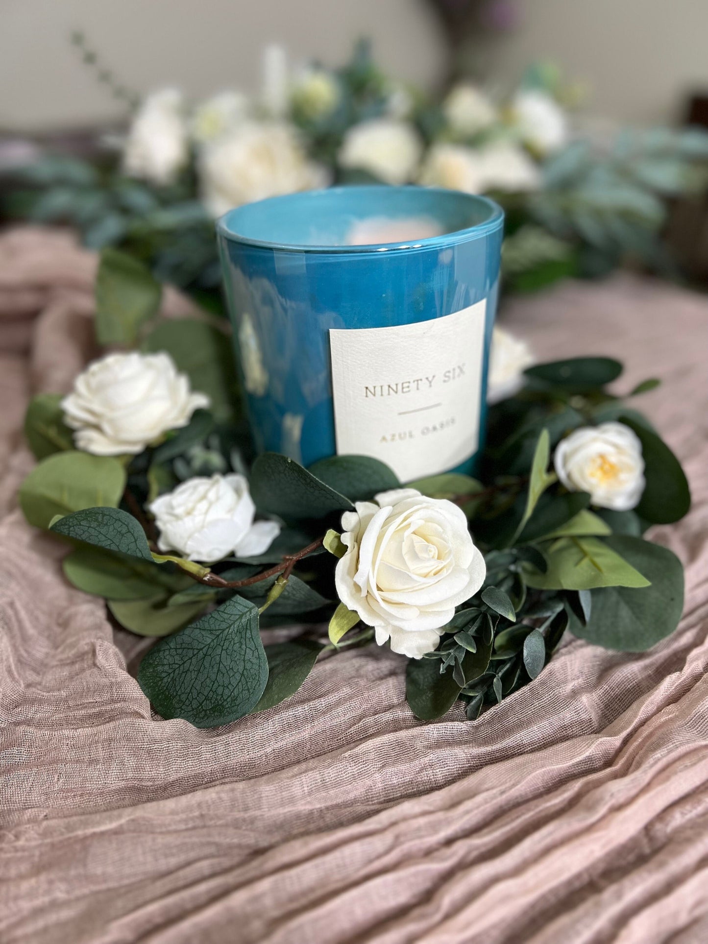 Wedding Wreath Centerpiece Table Decor White Garland Lantern Wreath Candle Ring Stand Eucalyptus Greenery Wedding Centerpiece Decor Sage