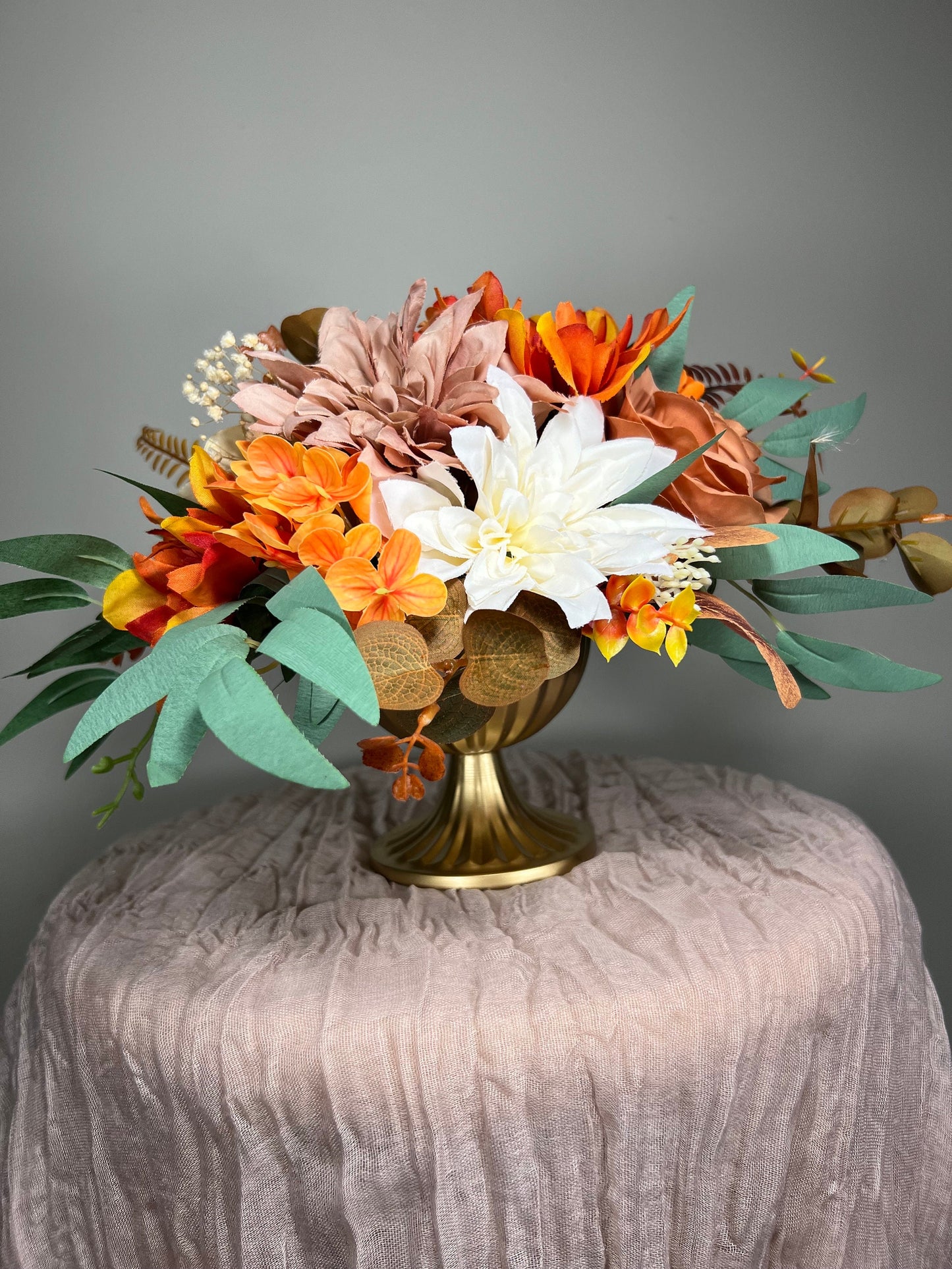 Wedding Centerpiece Terracotta Boho Table Decor White Centerpiece Burnt Orange Table Centerpiece Rust Eucalyptus Artificial Flower