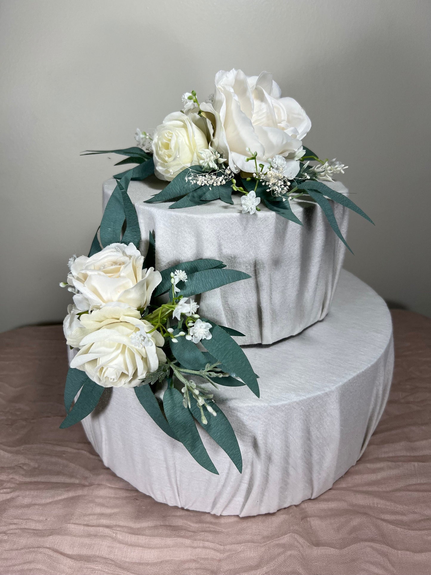 Cake Decoration Wedding Topper Decor Cake Arrangements Sage Ivory Cake Decoration Ivory Artificial Flower Cake Decor White