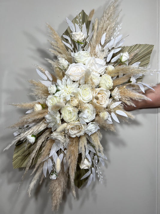 Wedding Arch Arrangement White Pampas Grass Arch Aisle Arrangement Palms Leaves Decor Artificial Dried Flowers White Rose Home Decor Reddit