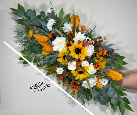 Wedding Arch Arrangement Sunflower Terracotta Boho White Burnt Orange Sunflower Arch Aisle Arrangement Arbor Decor Wall Eucalyptus Fall