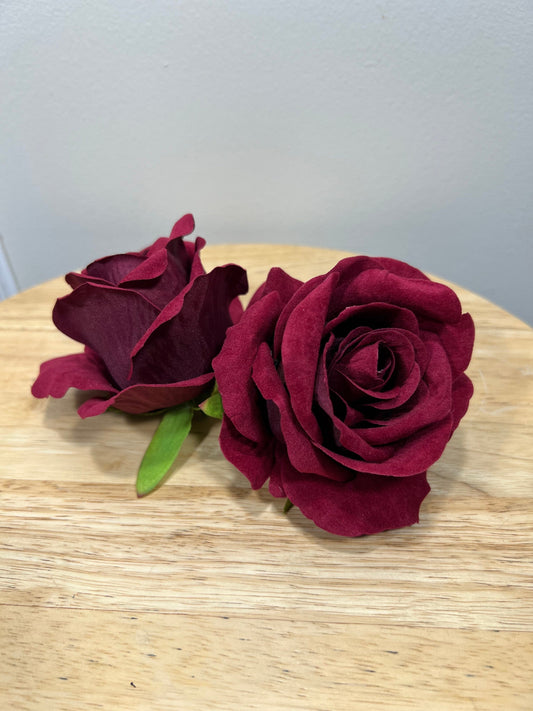 Burgundy Velvet Flowers Head Rose Dark Red Wine High Quality Maroon Red Wedding Artificial Roses Home Décor Silk Decorative DIY Supplies
