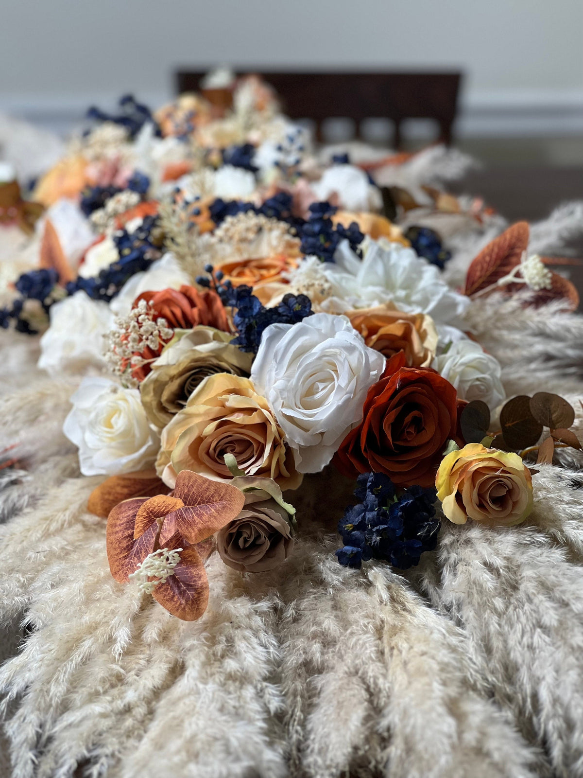 Orange Navy Blue Centerpiece, Wedding Terracotta Dark Blue Table Decor, Pampas Grass Fall Sweetheart, Head Table Decor Boho, Beige Taupe