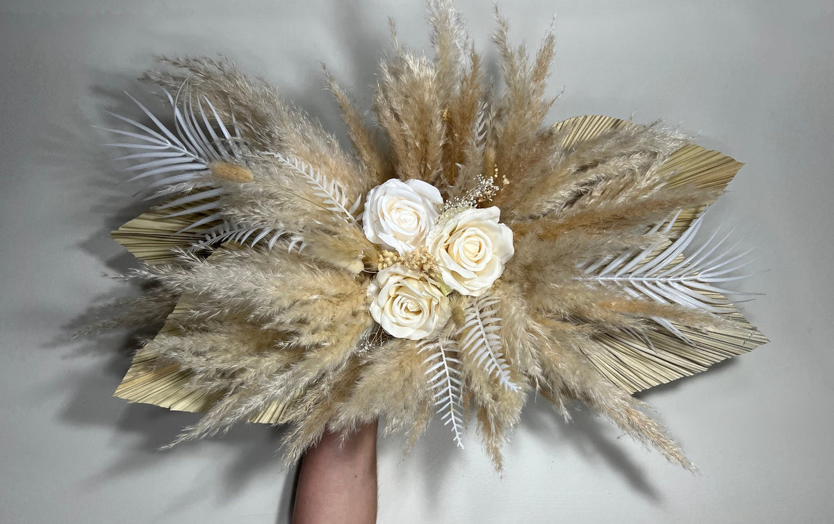 Home Decor Wall Backdrop Swag Decor Boho Arch Arrangements Pampas Grass Nursery Decor White Beige Dried Flowers Artificial Palms Leaves