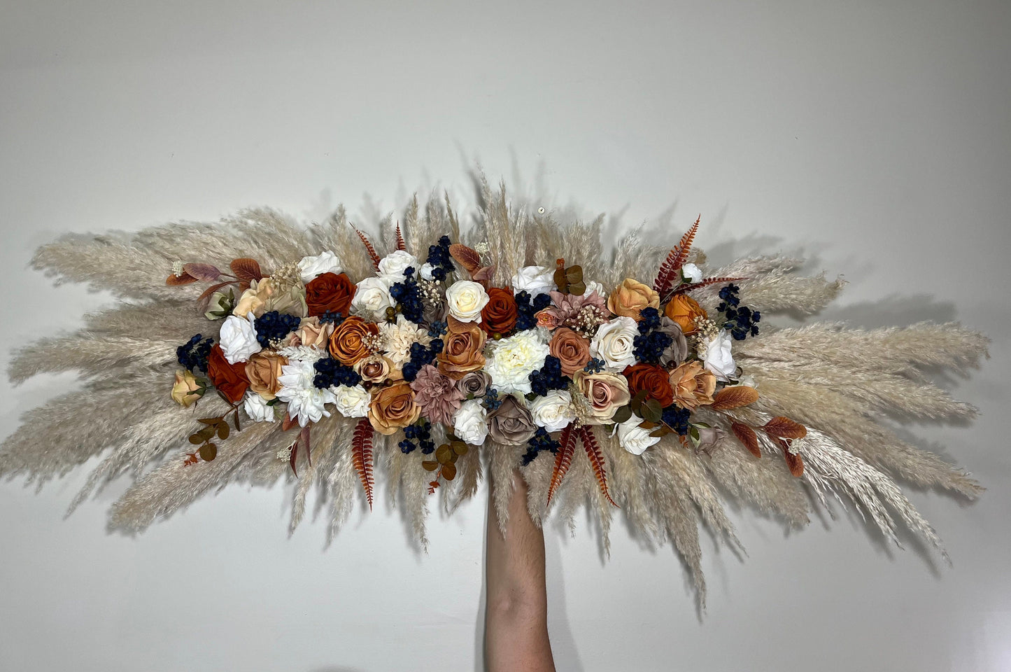 Wedding Arch Arrangement Terracotta Boho Navy Blue Pampas Grass Arch Aisle Arrangement Burnt Orange Swag Backdrop Wall Decor Brown Cinnamon