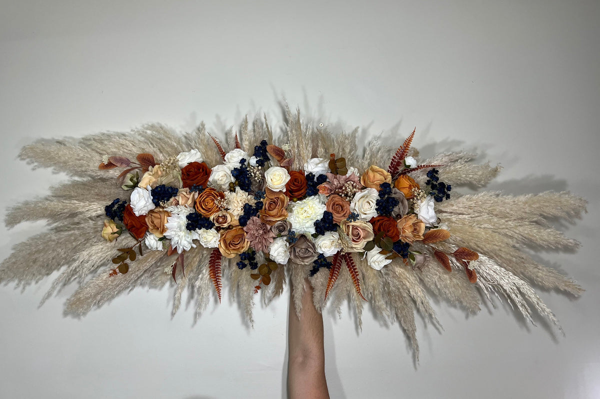 Wedding Arch Arrangement Terracotta Boho Navy Blue Pampas Grass Arch Aisle Arrangement Burnt Orange Swag Backdrop Wall Decor Brown Cinnamon