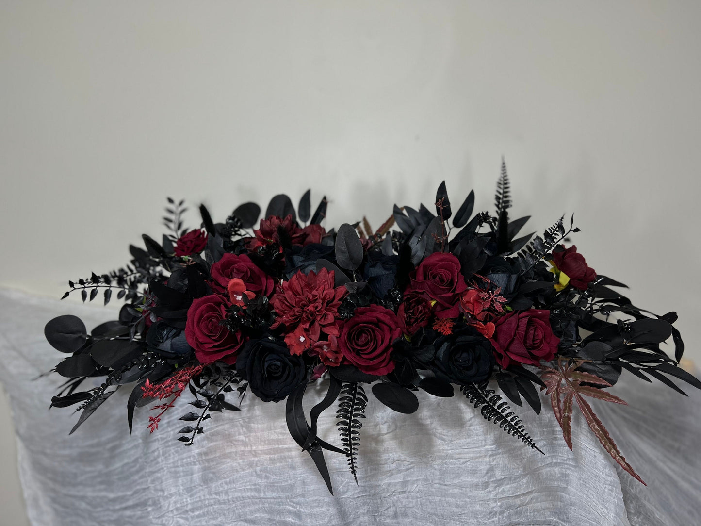 Wedding Sweetheart Table Black Centerpiece Burgundy Fireplace Mantle Black Gothic Home Decor Halloween Arch Arrangement Arbor