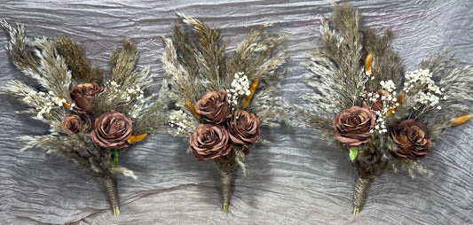 Wedding Bouquet Brown Terracotta Rust Boho Cinnamon Bridal Bouquet Coffee Brown Baby Breath Artificial Flower Dried Pampas Grass Bunny Tails