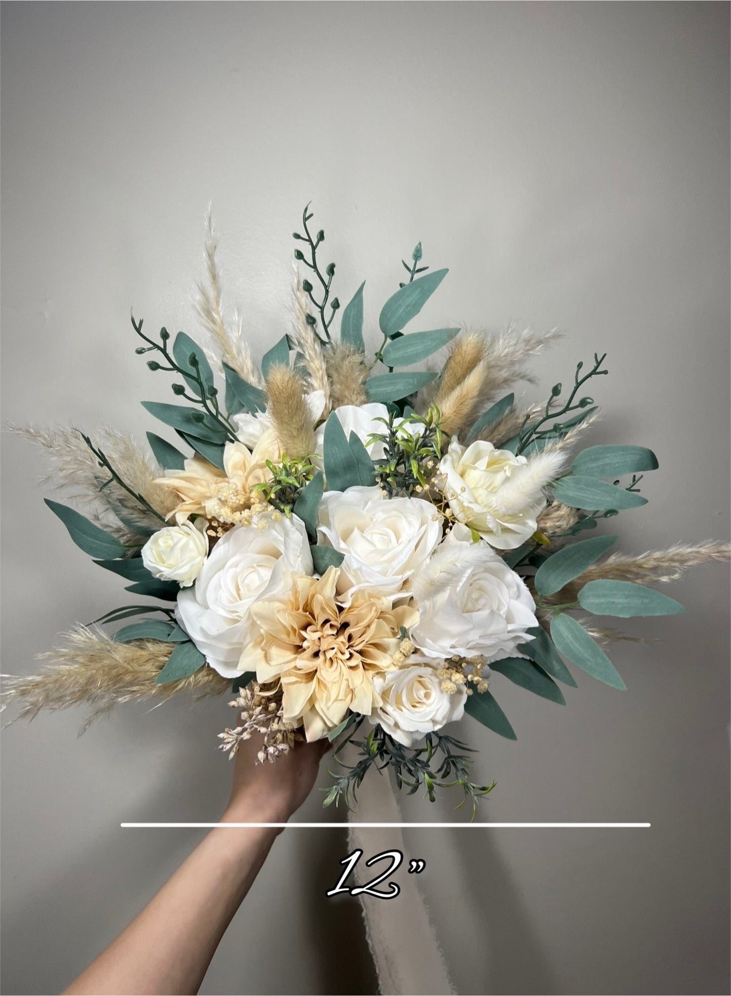 Wedding Bouquet Ivory Bridal Cream Bouquet Champagne Classic Sage Eucalyptus Greenery Bridesmaids Bouquet White Artificial Flowers
