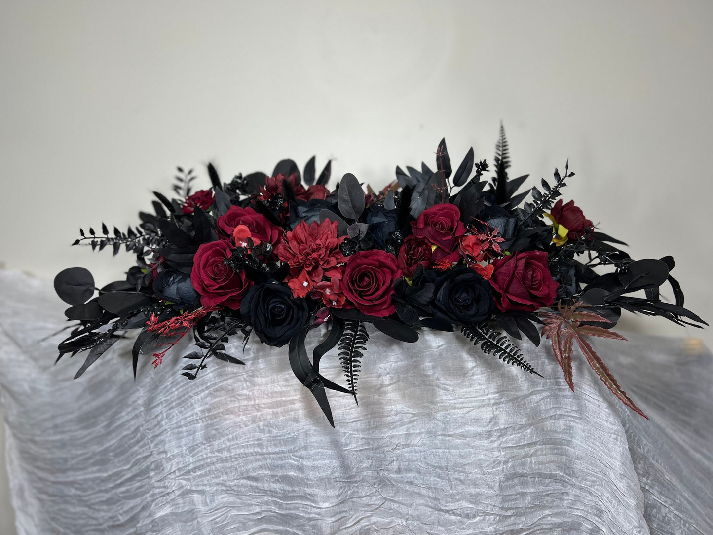 Wedding Sweetheart Table Black Centerpiece Burgundy Fireplace Mantle Black Gothic Home Decor Halloween Arch Arrangement Arbor