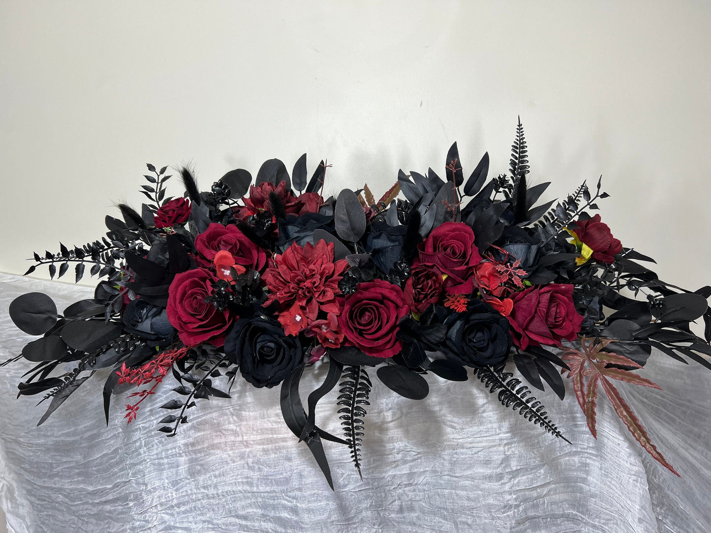 Wedding Sweetheart Table Black Centerpiece Burgundy Fireplace Mantle Black Gothic Home Decor Halloween Arch Arrangement Arbor