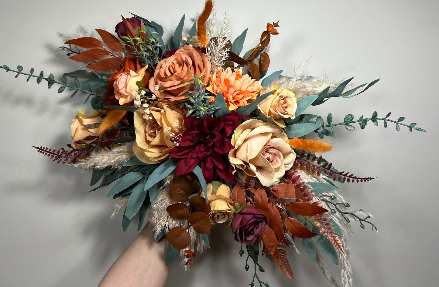 Wedding Centerpiece Terracotta Boho Table Decor Sweetheart Burnt Orange Burgundy Table Centerpiece Pampas Grass Artificial Flower