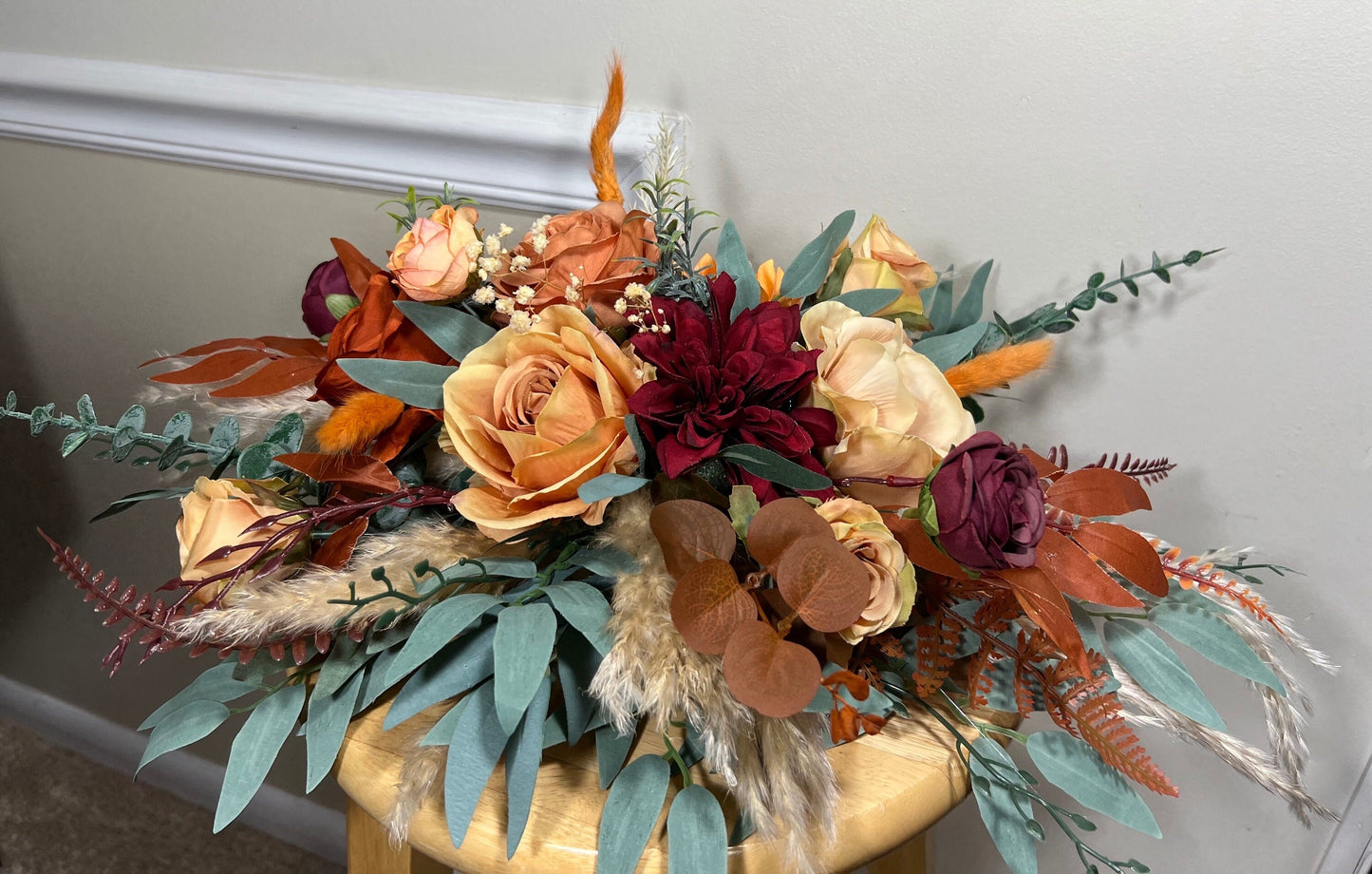 Wedding Centerpiece Terracotta Boho Table Decor Sweetheart Burnt Orange Burgundy Table Centerpiece Pampas Grass Artificial Flower