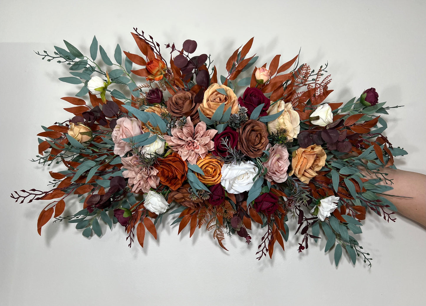 Wedding Burgundy Arch Arrangement Ivory Dusty Rose Arch Aisle Arrangement Terracotta Decor Rust Burnt Orange Artificial Flowers Eucalyptus