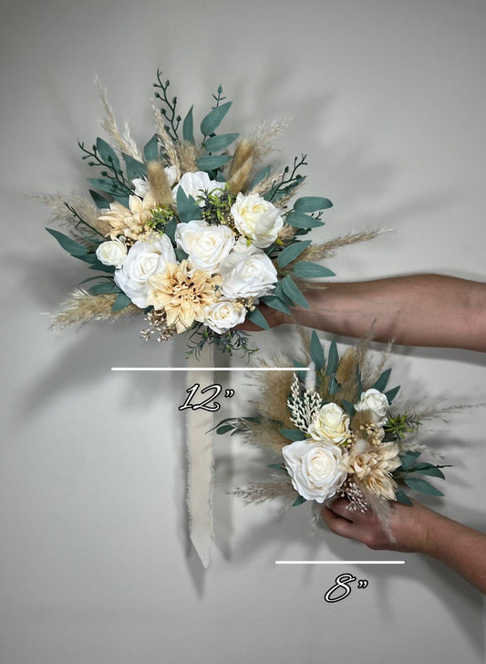 Wedding Bouquet Ivory Bridal Cream Bouquet Champagne Classic Sage Eucalyptus Greenery Bridesmaids Bouquet White Artificial Flowers Reddit