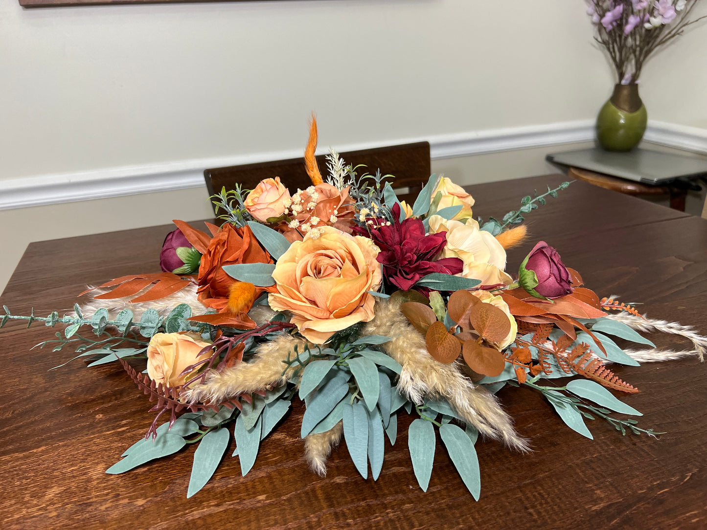 Wedding Centerpiece Terracotta Boho Table Decor Sweetheart Burnt Orange Burgundy Table Centerpiece Pampas Grass Artificial Flower