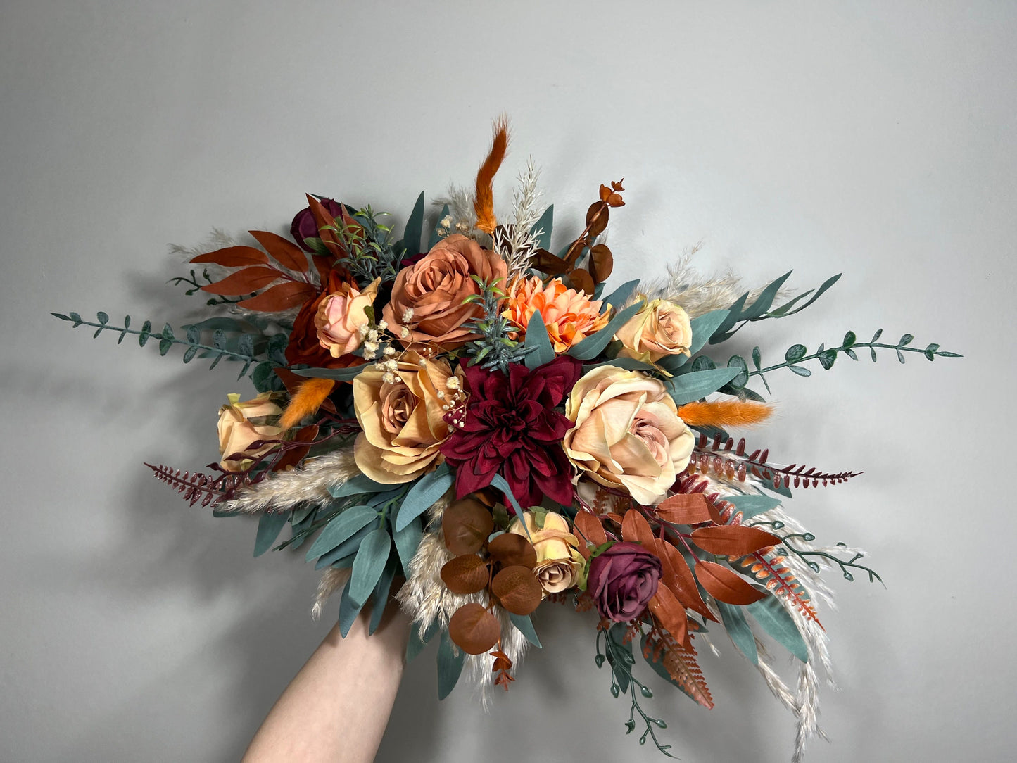 Wedding Centerpiece Terracotta Boho Table Decor Sweetheart Burnt Orange Burgundy Table Centerpiece Pampas Grass Artificial Flower