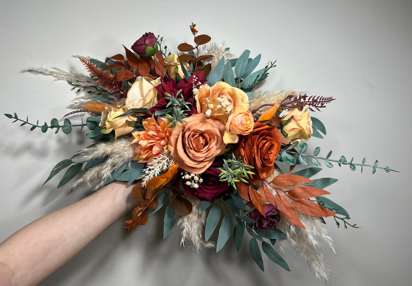 Wedding Centerpiece Terracotta Boho Table Decor Sweetheart Burnt Orange Burgundy Table Centerpiece Pampas Grass Artificial Flower