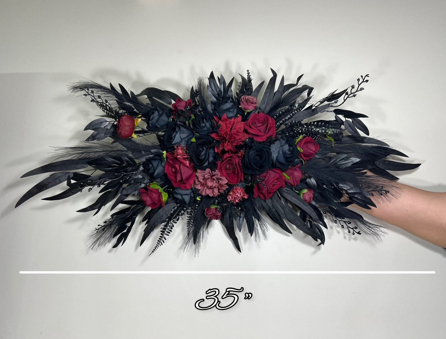 Wedding Cascade Black Bouquet Burgundy Gothic Bridal Halloween Cascading Bouquet Black Decor Burgundy Artificial Flower Bridesmaids Black