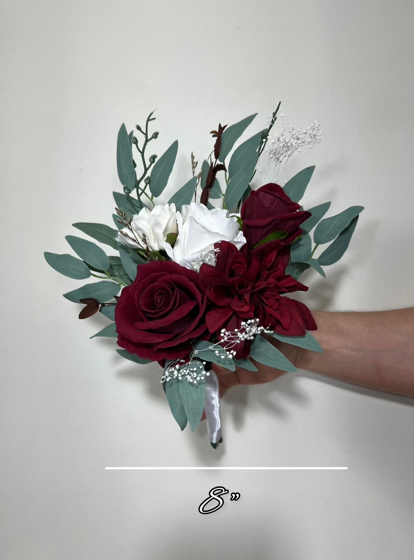 Wedding Bouquet Burgundy Bridal Red Rustic Bouquet Burgundy Bridesmaids White Christmas Bouquet Eucalyptus Dahlia Ivory Artificial Flowers