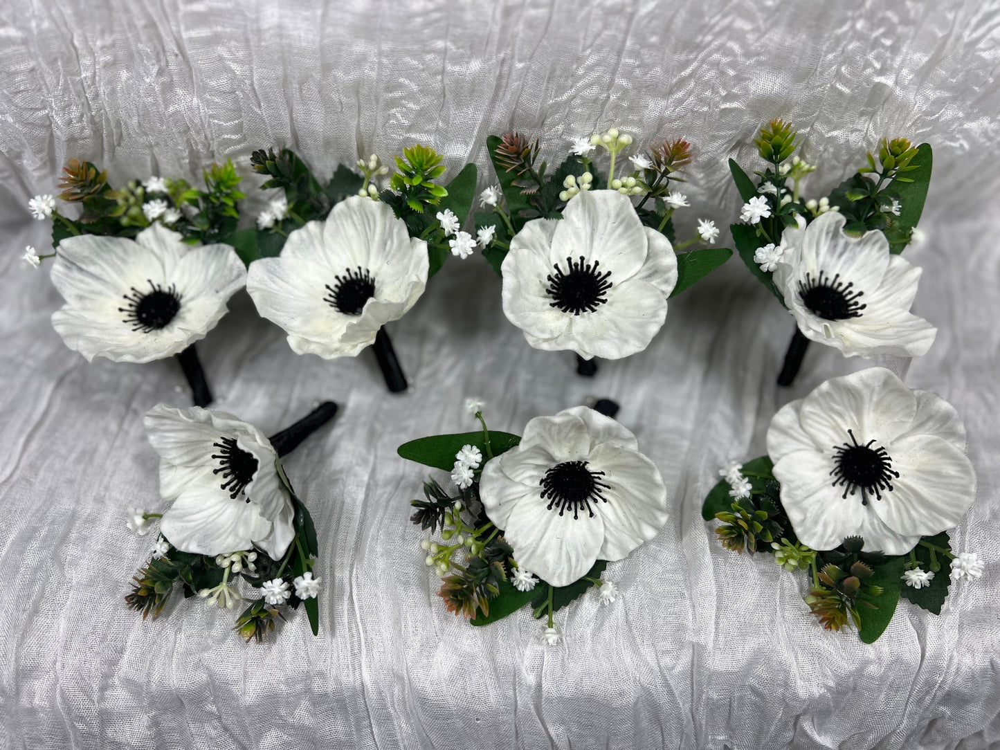 White Black Bouquet Wedding Cascade Anemone Bouquet White Cascading Bouquet Bridesmaids Black White Anemone Bouquet Greenery Artificial