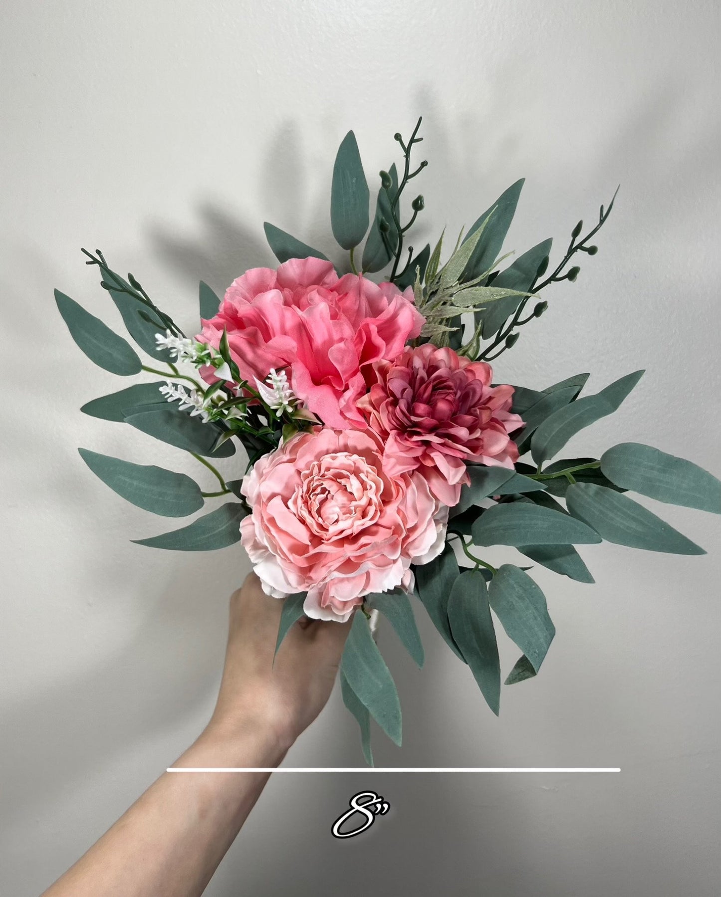 Wedding Pink Bouquet Wild Flower Bridal Dusty Rose Bouquet Bridesmaids White Orange Eucalyptus Fuchsia Spring Peony Artificial Flower