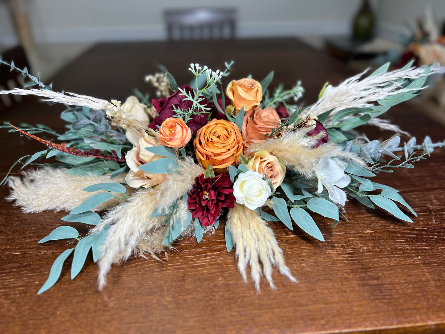 Wedding Centerpiece Terracotta Boho Table Decor Sweetheart Burnt Orange Burgundy Table Centerpiece Pampas Grass Artificial Flower