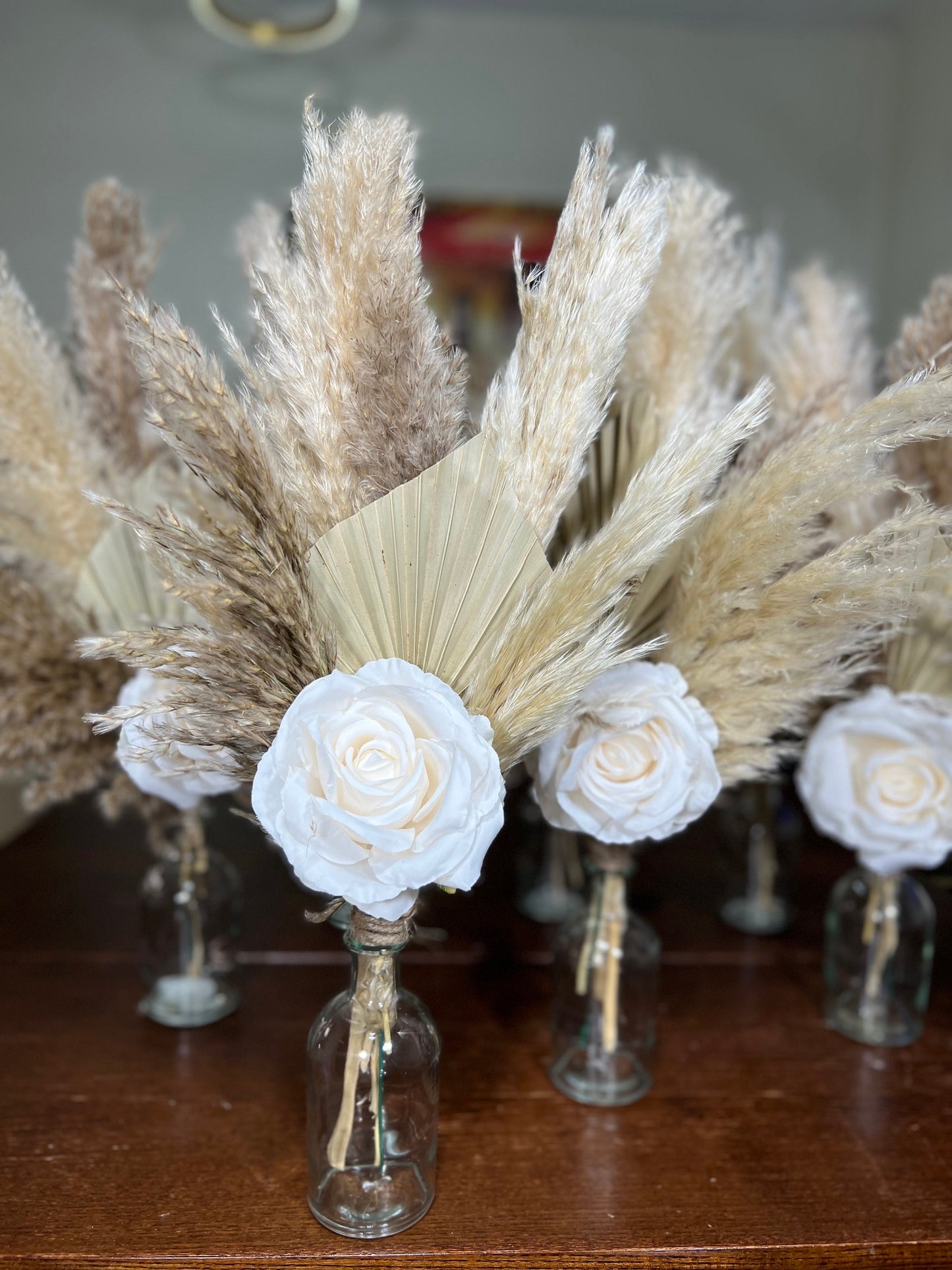 Wedding Centerpiece White Boho Table Decor Centerpiece Palms Leaf Pampas Grass Table Centerpiece Flower for Vases Bud Artificial Flower