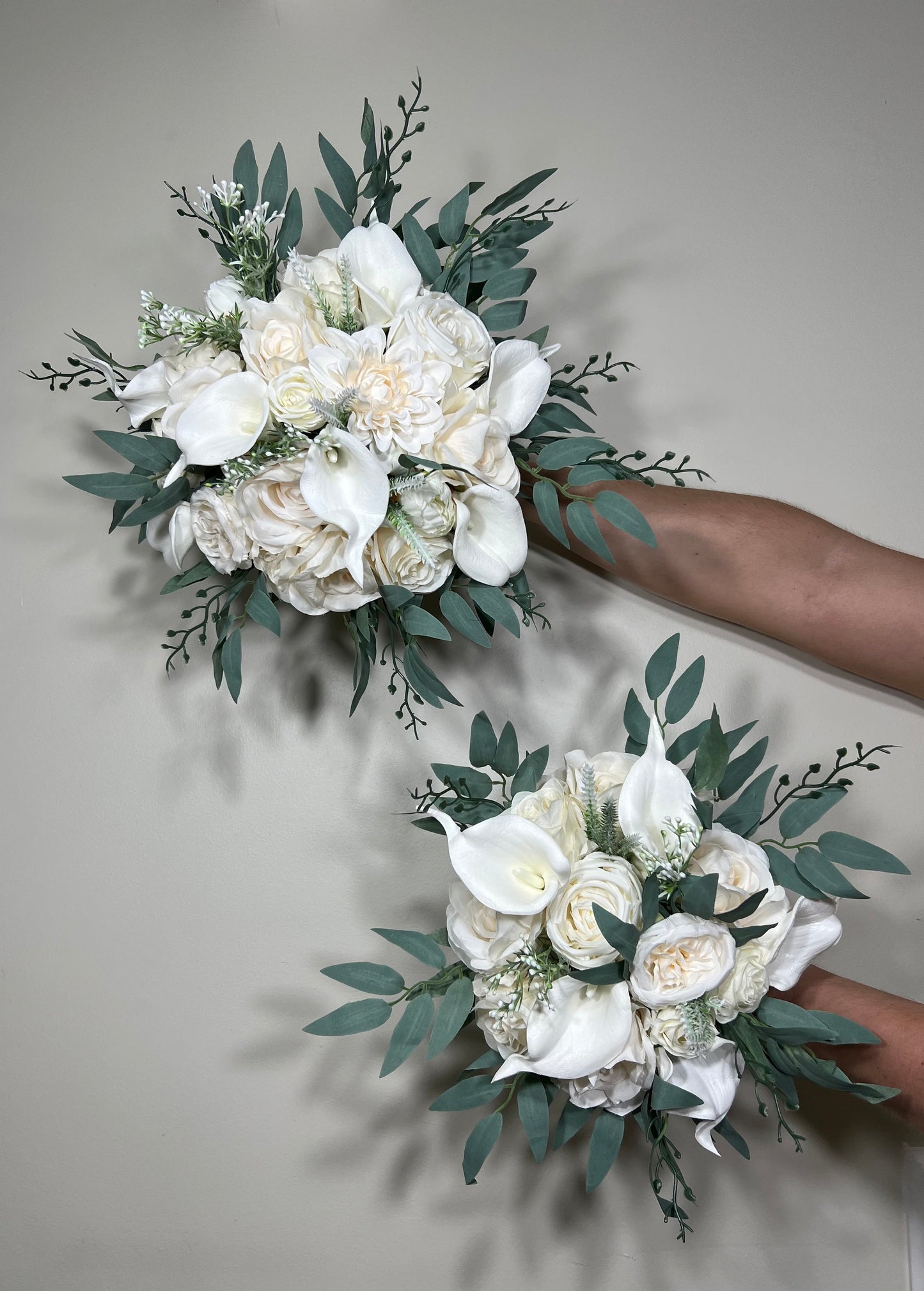 Wedding Calla Lilies Bouquet White Bridal Ivory Bouquet Classic Sage Eucalyptus Greenery Calla Lily Bridesmaids Bouquet Artificial Flowers