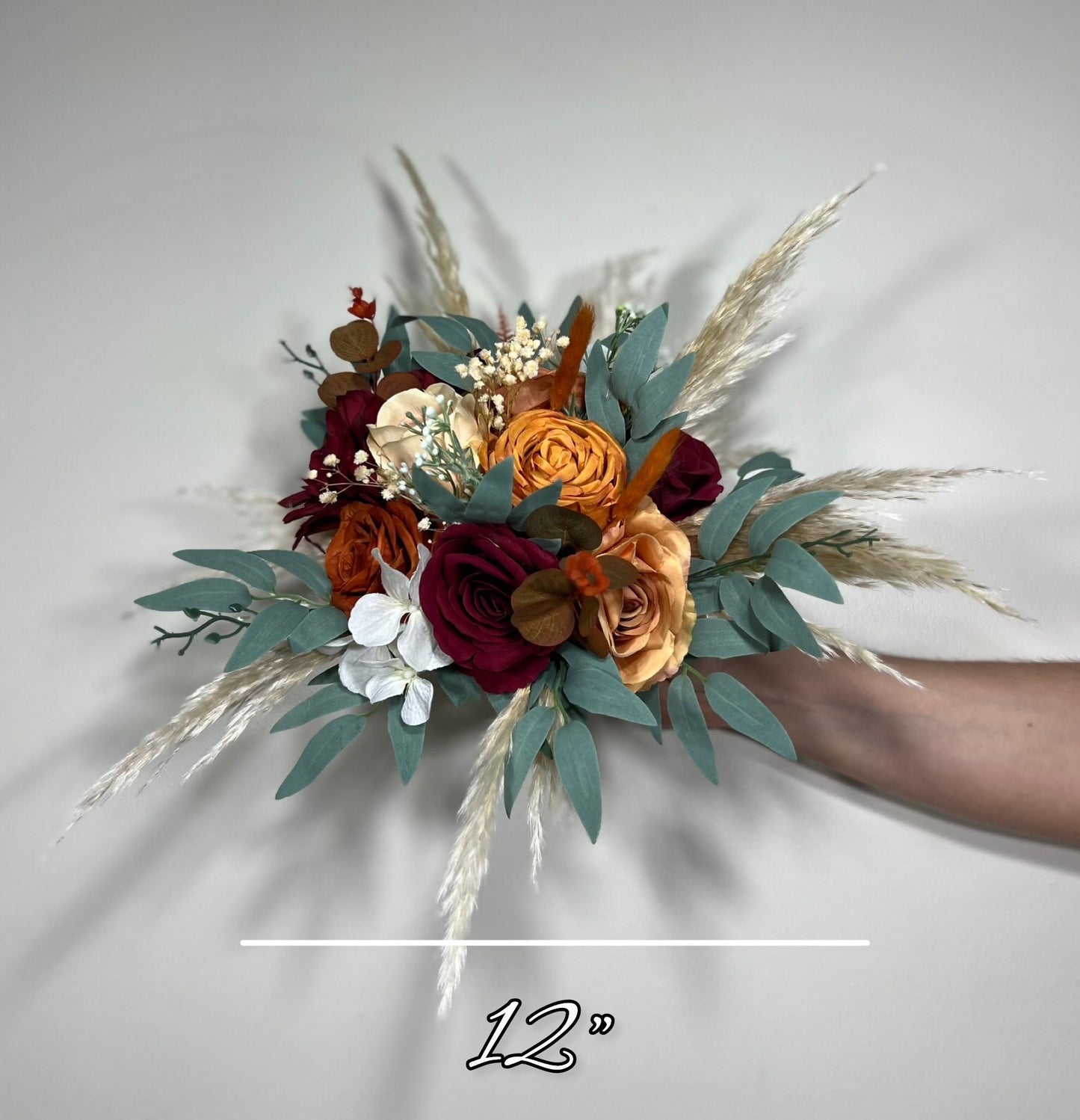 Wedding Bouquet Rust Burgundy Bouquet Bridal Terracotta Pampas Grass Bridesmaids Bouquet Burnt Orange Ivory Fall Hydrangea Artificial Flower