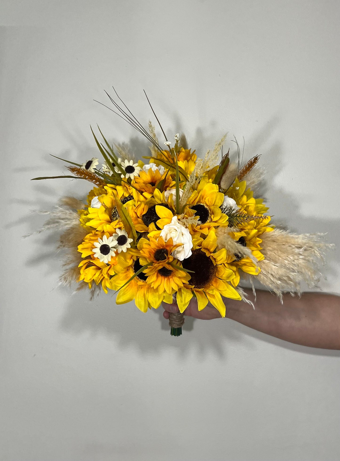 Sunflower Bouquet Wedding Boho Bridal Sunflower Wedding White Fall Decor Ivory Sunflower Bridesmaids Bouquet Pampas Grass Artificial Flowers