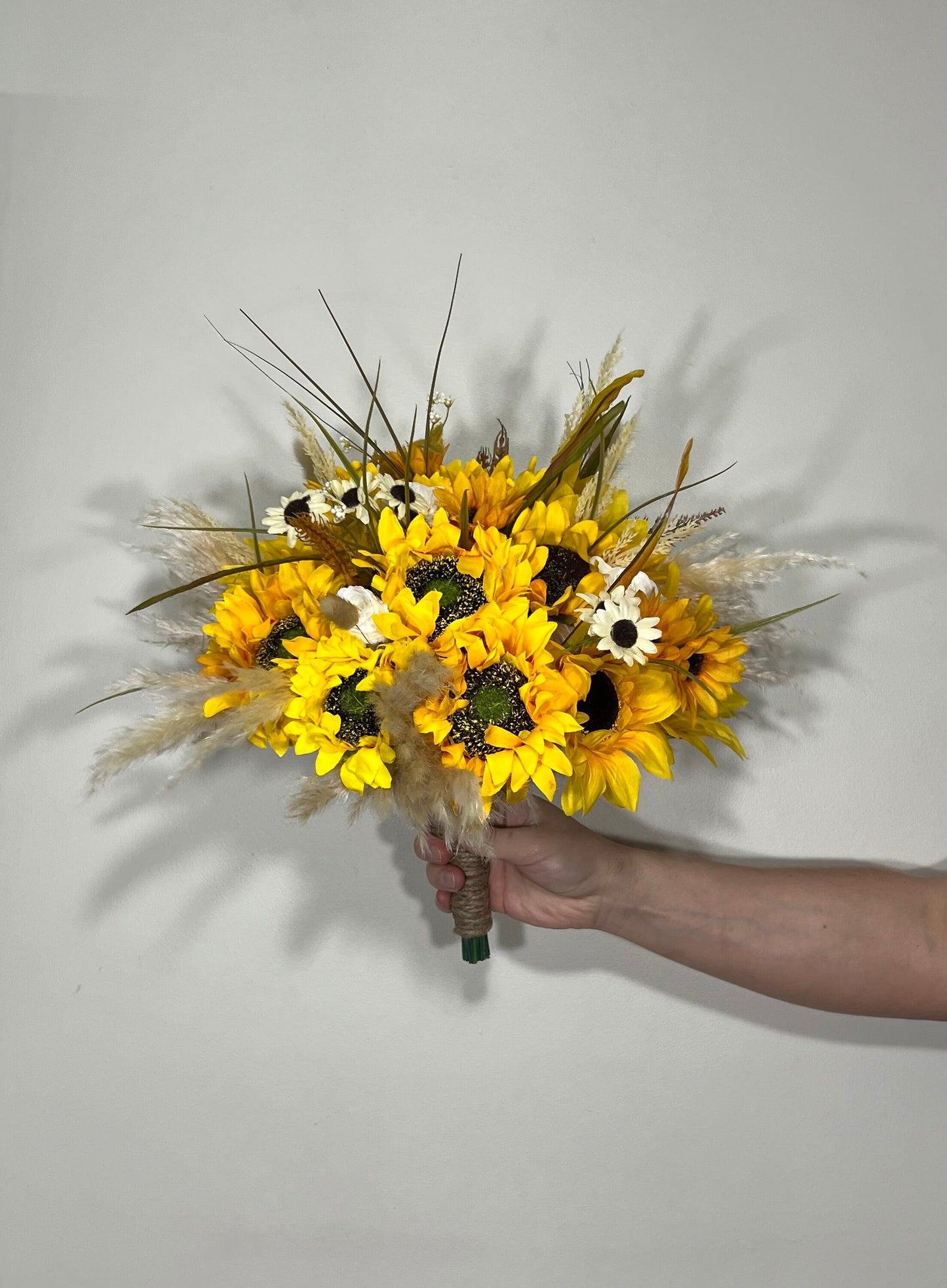 Sunflower Bouquet Wedding Boho Bridal Sunflower Wedding White Fall Decor Ivory Sunflower Bridesmaids Bouquet Pampas Grass Artificial Flowers