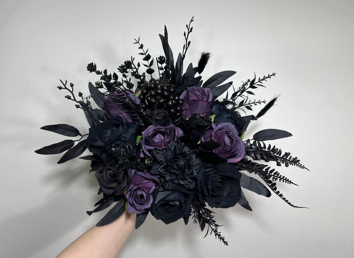 Black Plum Bouquet Bridal Cascading Black Wedding Bouquet Plum Gothic Bridesmaids Bouquet Cascade Dark Purple Black Wedding Artificial