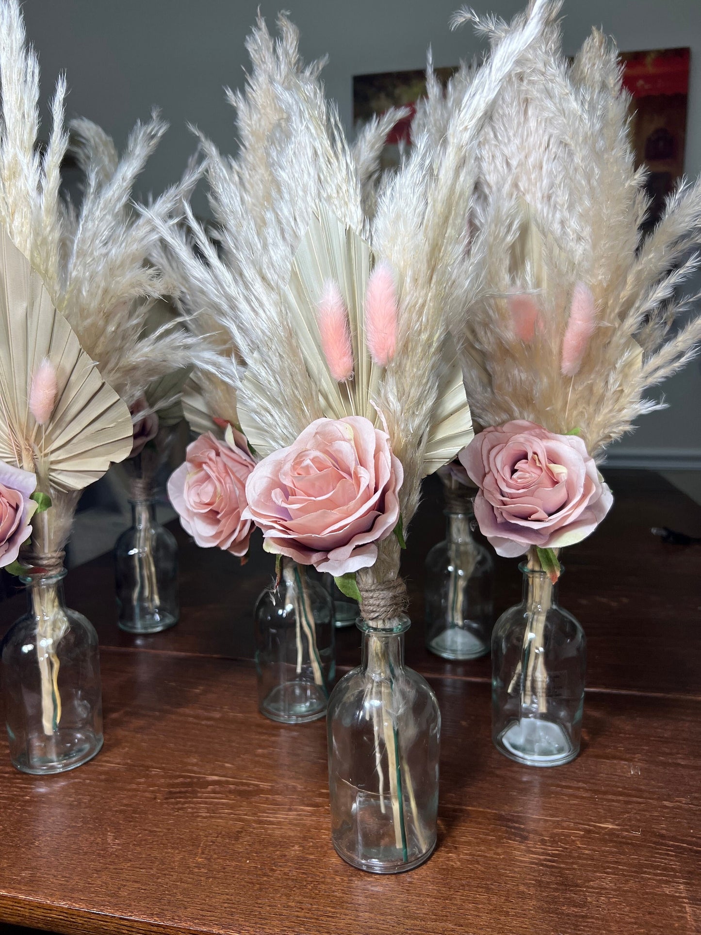 Wedding Centerpiece Dusty Rose Boho Table Décor Centerpiece Palm Leaf Pampas Grass Dusty Rose Artificial Flower Table Centerpiece Small
