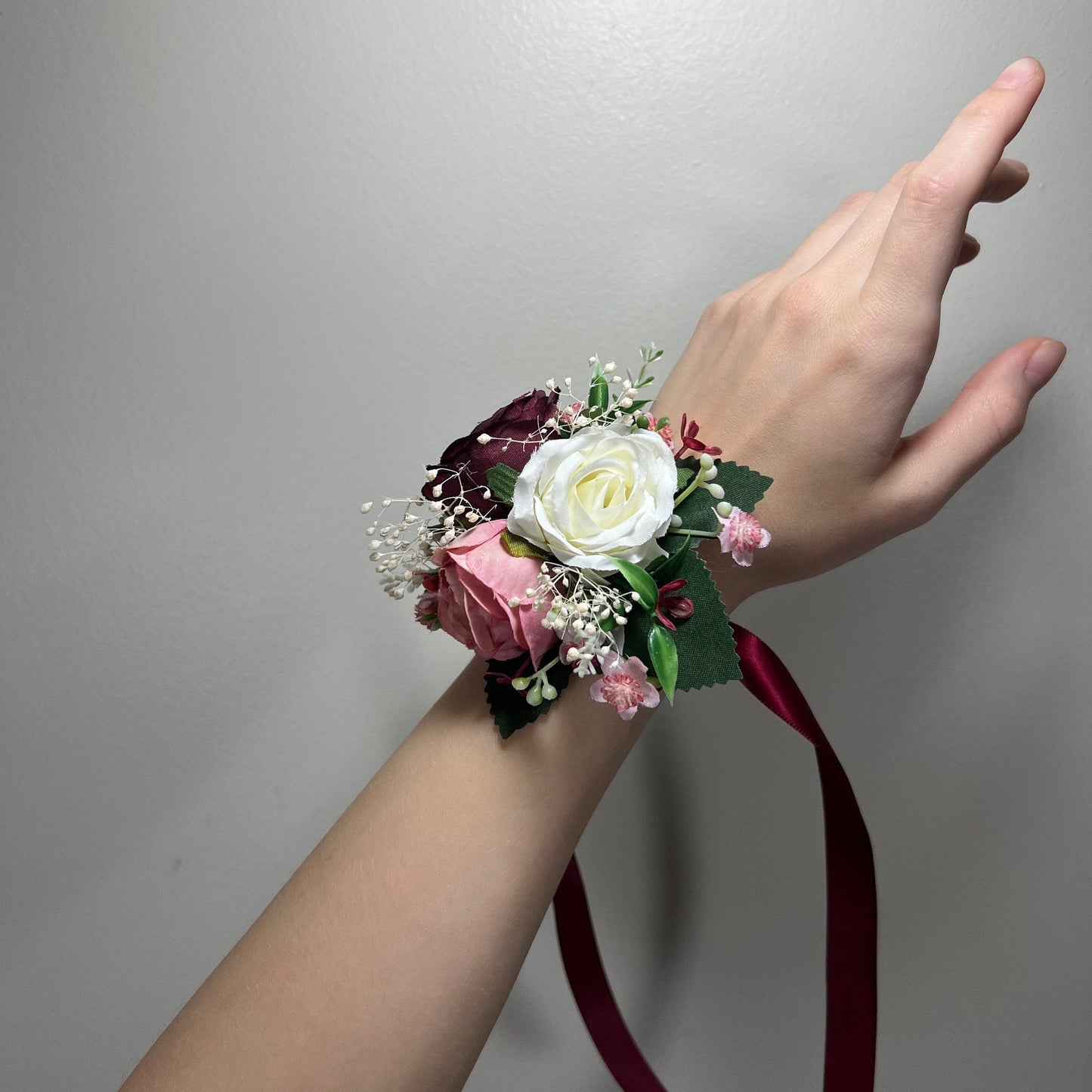 Wedding Corsage Burgundy Dusty Rose Wedding Wrist White Corsage Bridesmaids Decor Corsage Bridal Ivory Accessories Artificial Flowers