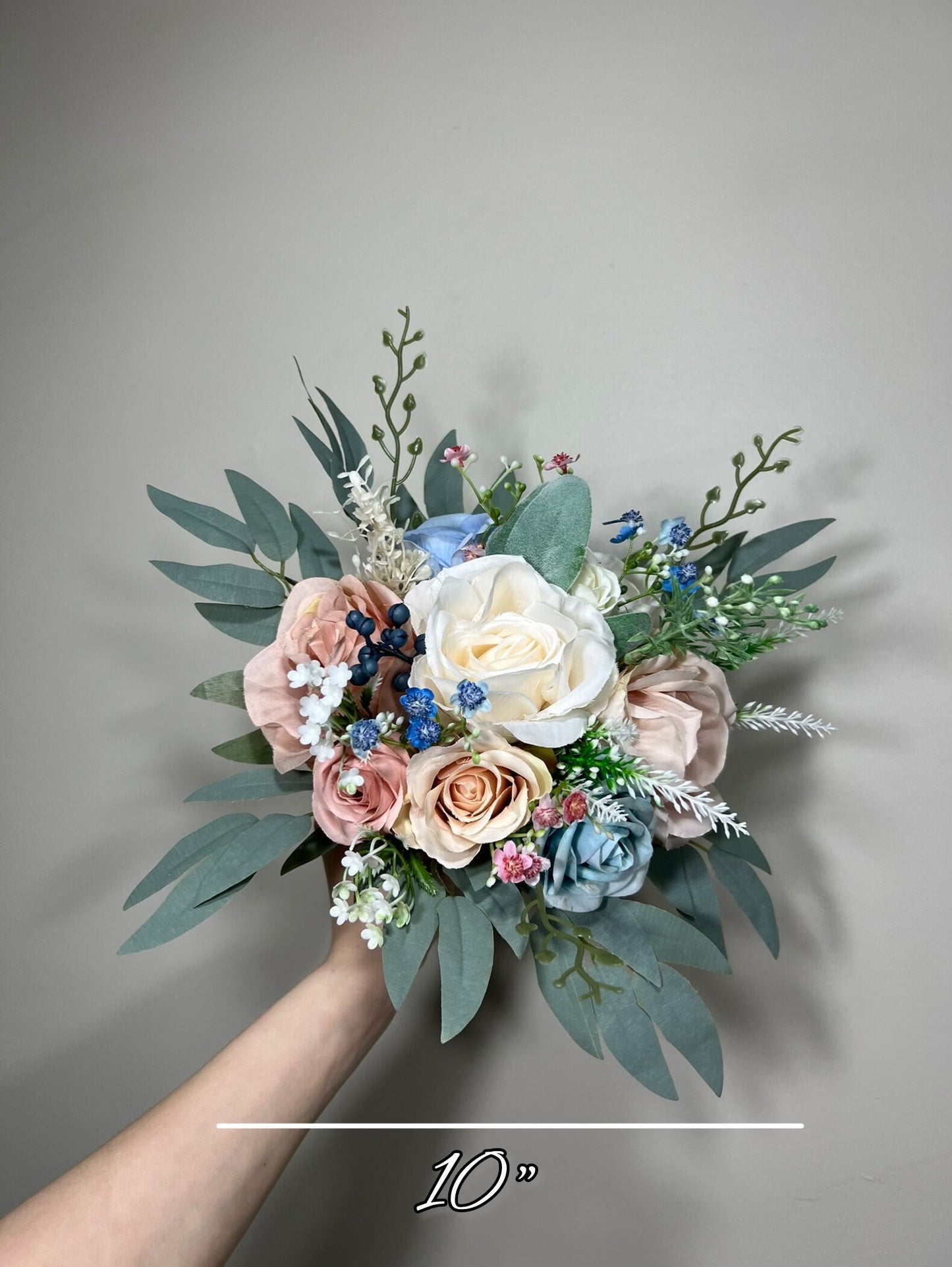 Wedding Bouquet Dusty Blue Bridal Rustic Wedding White Bouquet Wild Flower Dusty Rose Light Blue Sky Eucalyptus Flower Ivory Artificial