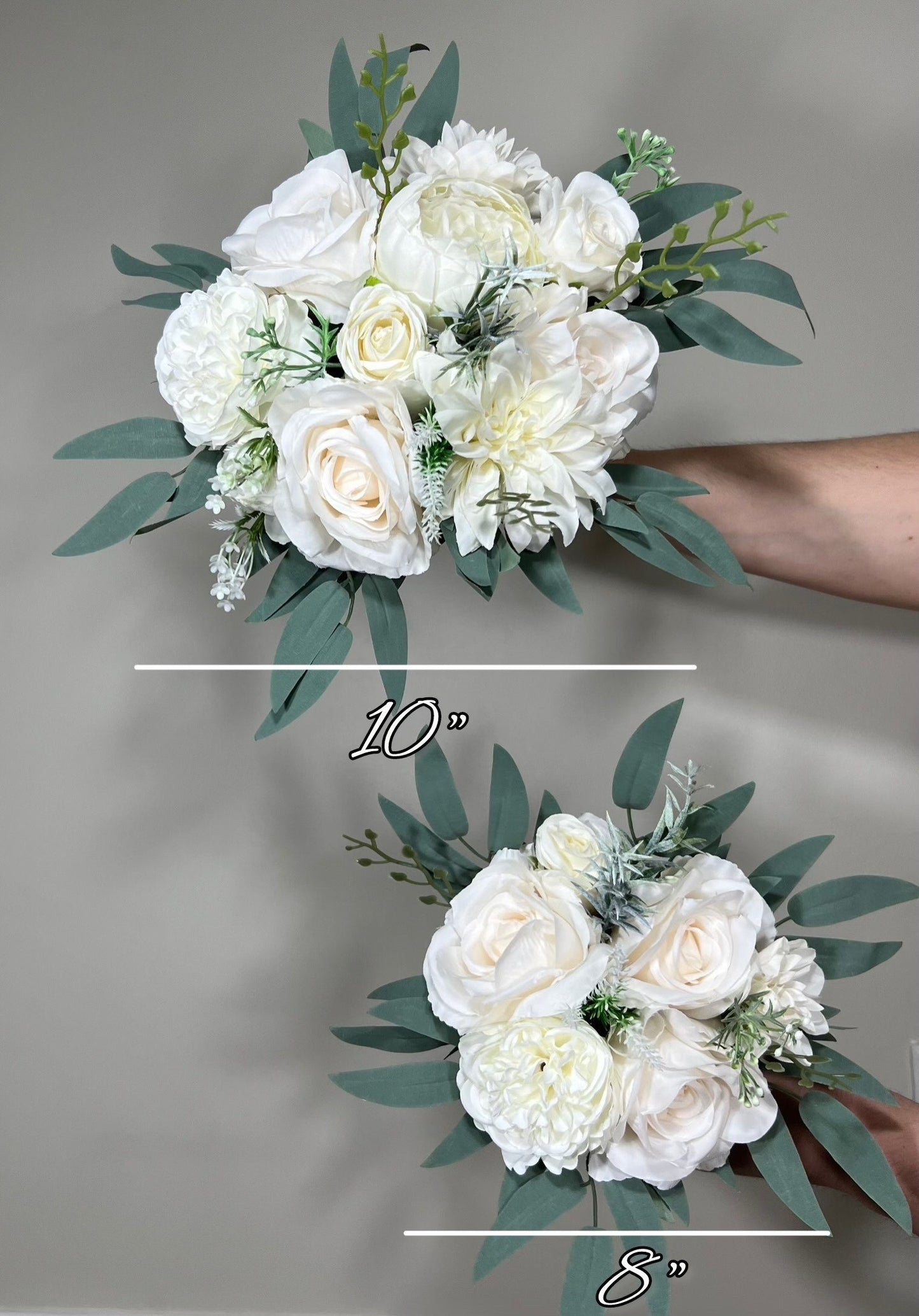 Wedding Bouquet White Bridal Ivory Bouquet Classic Sage Eucalyptus Greenery Bridesmaids Decor Bouquet White Handmade Artificial Flowers