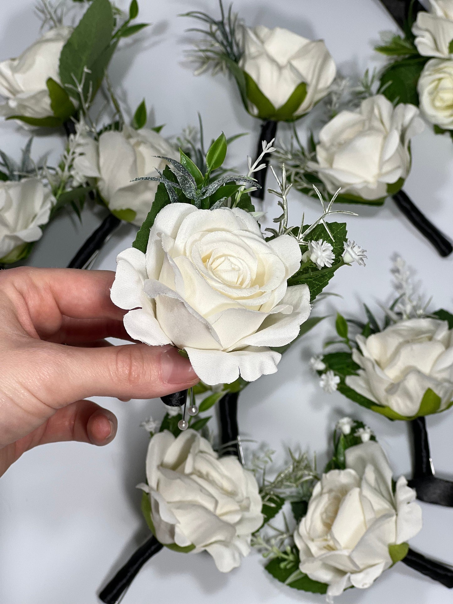 Wedding Bouquet White Bridal Wedding Ivory Rose Peony Bridesmaids Dahlia Decor Eucalyptus Greenery Handmade Artificial Faux Flower Sage