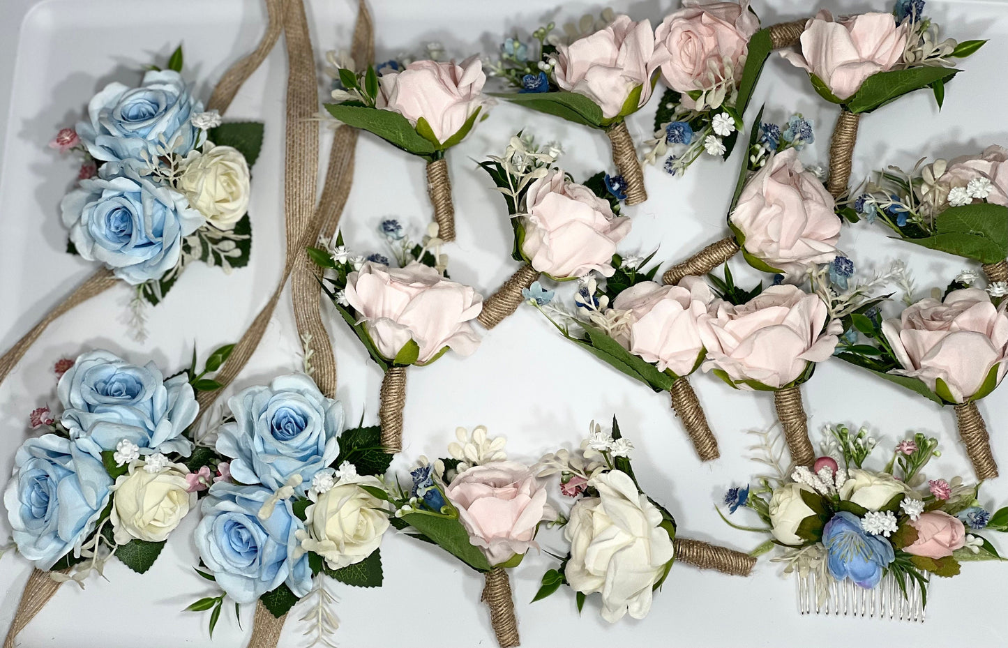 Wedding Bouquet Dusty Blue Bridal Rustic Wedding White Bouquet Wild Flower Dusty Rose Light Blue Sky Eucalyptus Flower Ivory Pink Blue