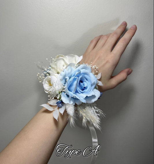 Wedding Blue Corsage White Wedding Wrist Corsage Bridesmaids Decor Dusty Blue Light Ivory Corsage Accessories Mom Corsage Artificial Flowers