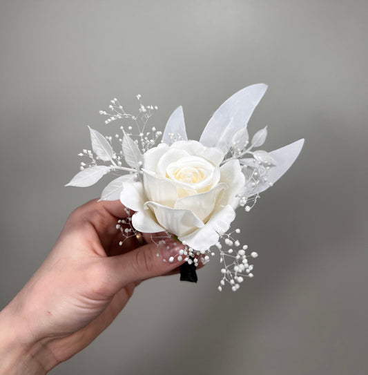 Wedding Corsage White Groom Wedding Groomsmen Boutonnière Ivory Artificial Flowers White Rose Classic Corsage White Reddit