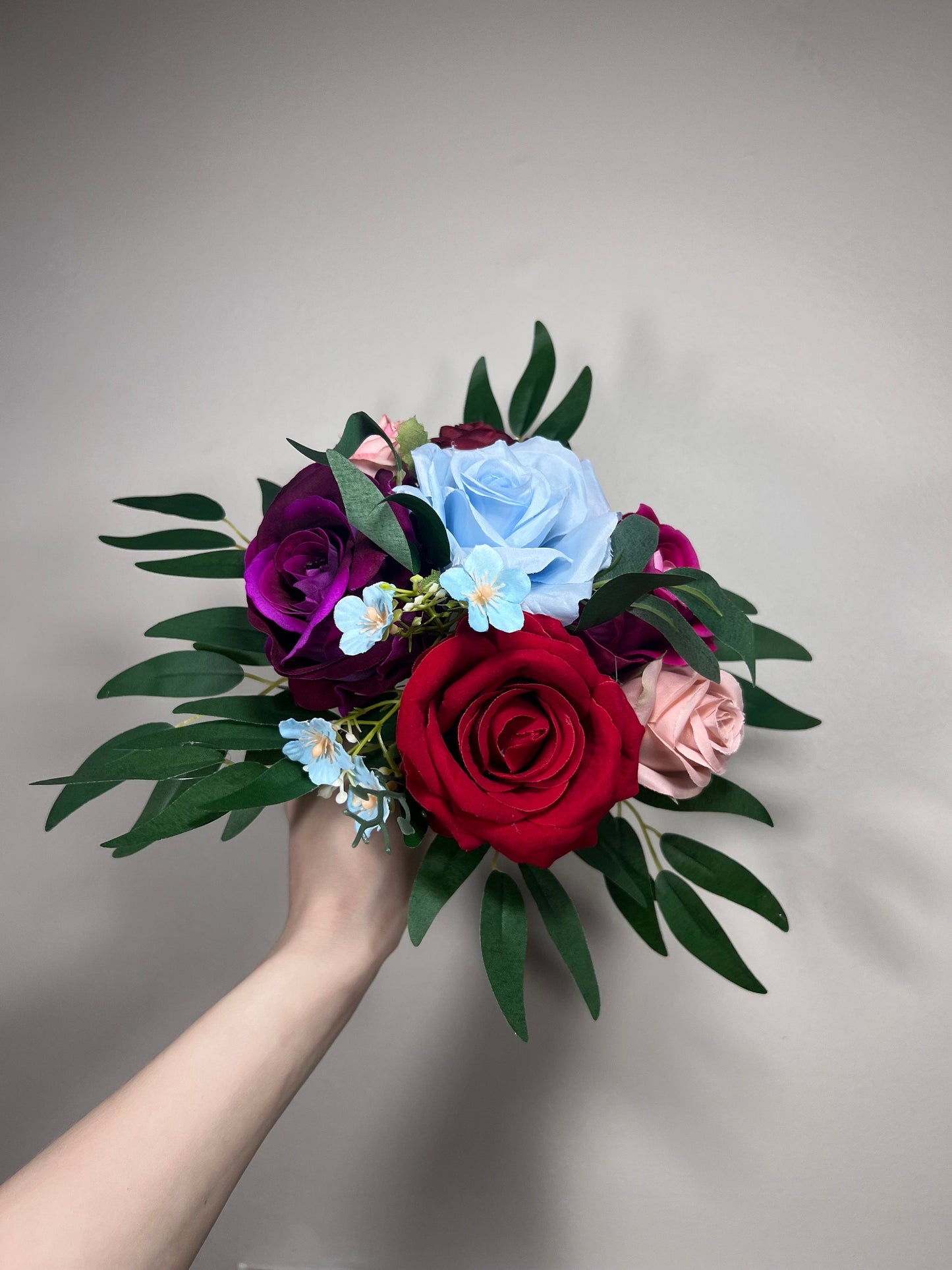 Wedding Bouquet Jewel Tone Red Bridal Wedding Dusty Rose Bridesmaids Bouquet Pink Blue Purple Dark Greenery Purple Burgundy