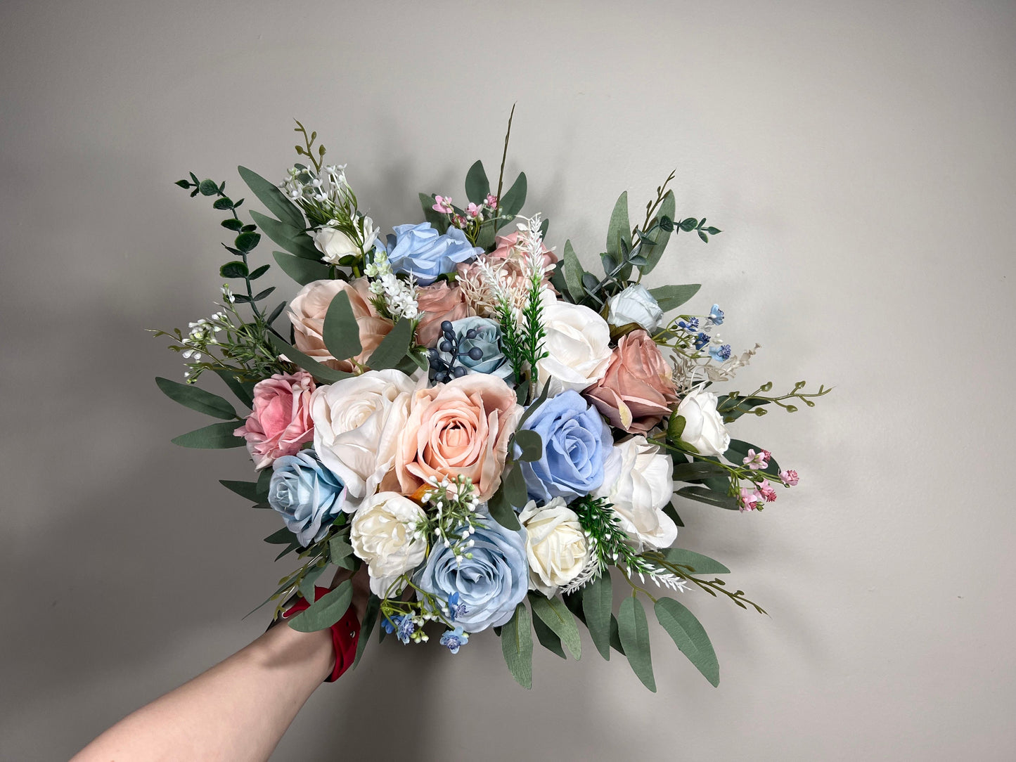 Wedding Bouquet Dusty Blue Bridal Rustic Wedding White Bouquet Wild Flower Dusty Rose Light Blue Sky Eucalyptus Flower Ivory Pink Blue