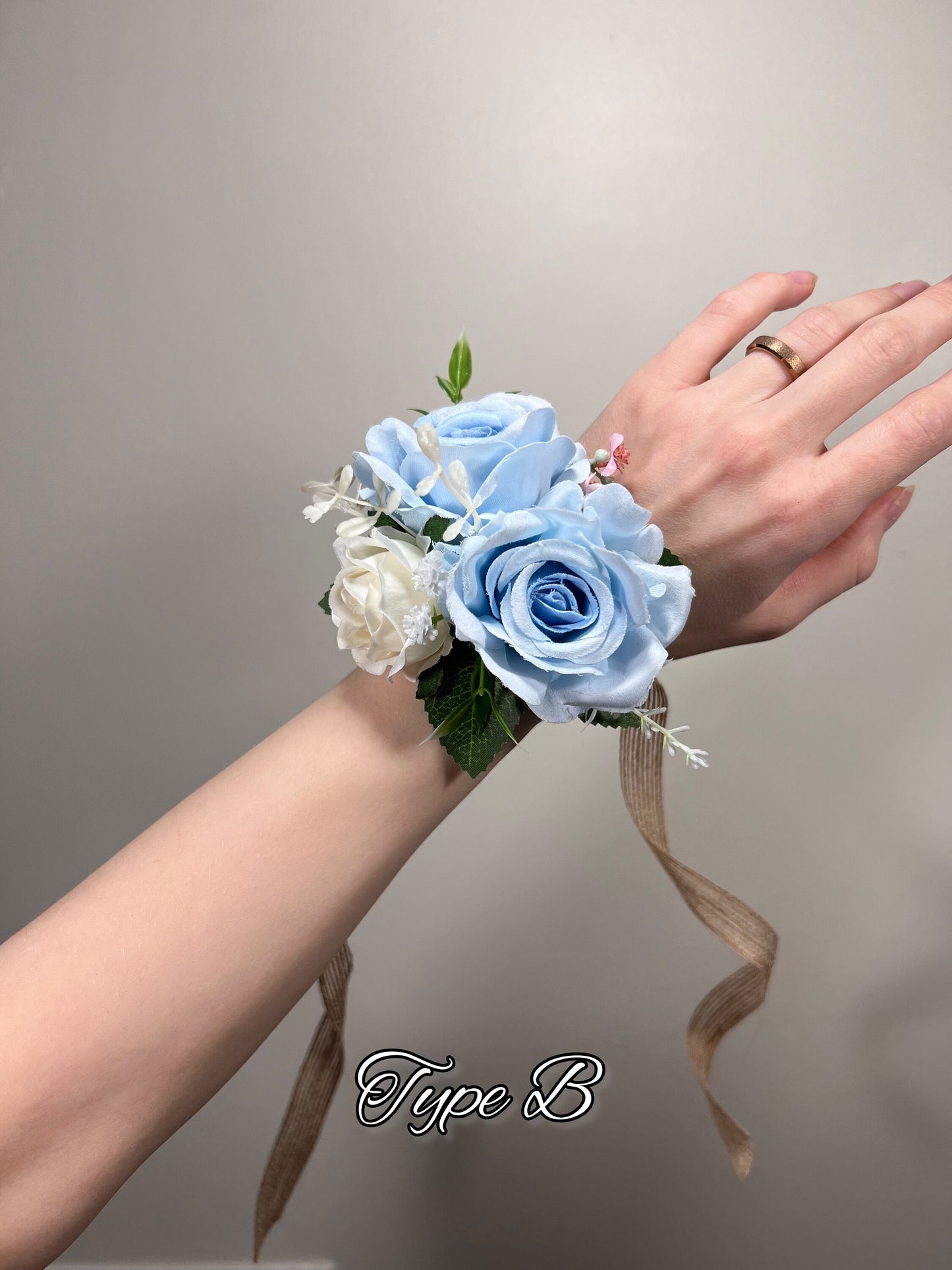 Wedding Blue Corsage White Boho Wedding Wrist Corsage Bridesmaids Decor Dusty Blue Ivory Corsage Accessories Mom Corsage Artificial Flowers