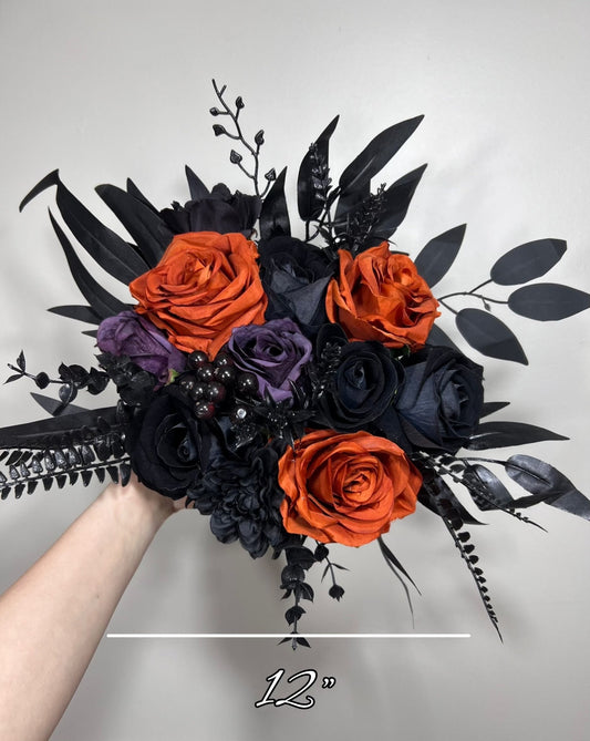 Wedding Bouquet Black Burgundy Bridal Wedding Gothic Gold Halloween Bouquet Black Decor Burgundy Handmade Artificial Flower Bridesmaids