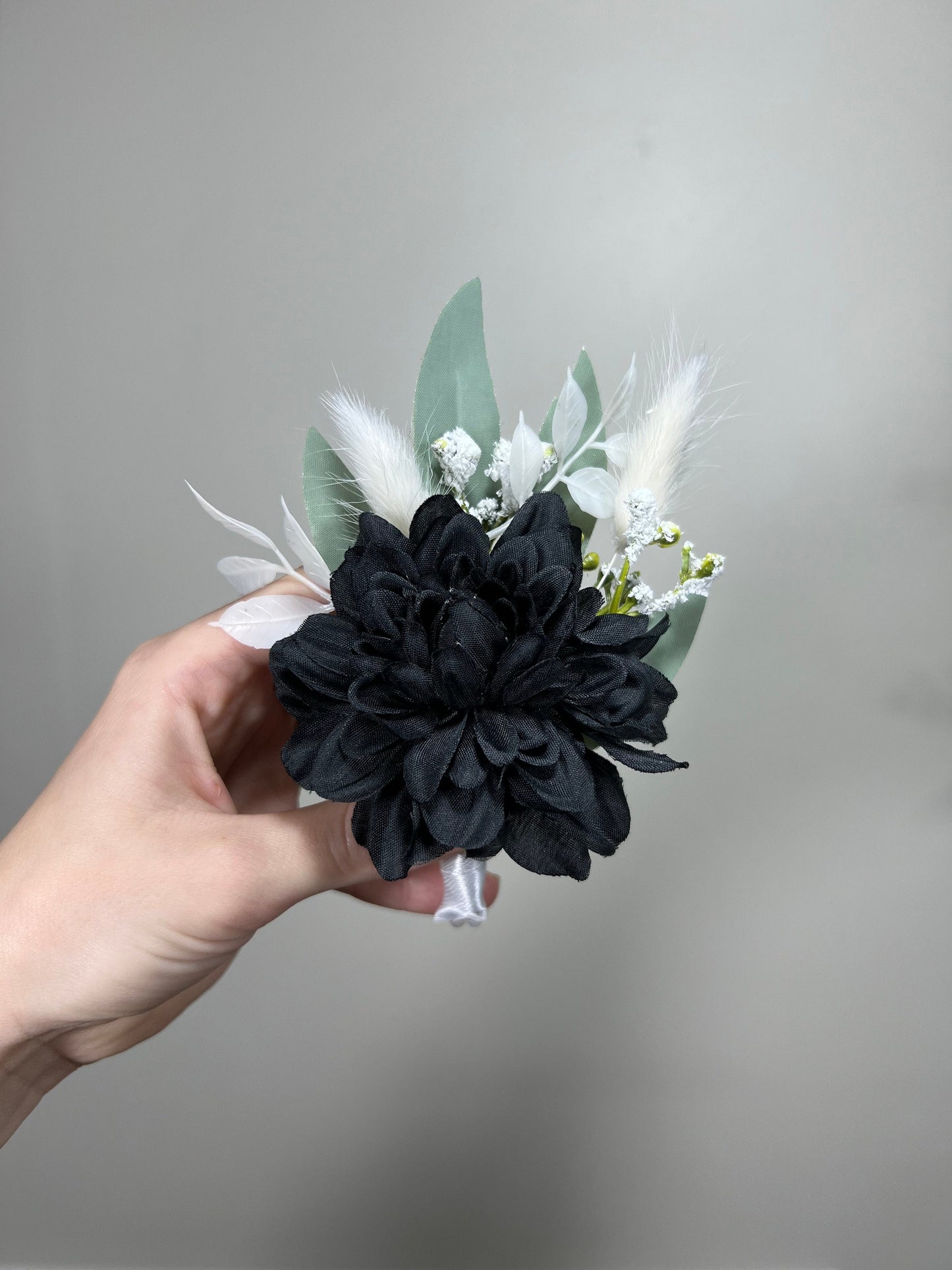 Wedding Black and White Corsage Groom Black Boutonnière Black White Corsage Mom Groomsmen Boutonnière Dahlia Artificial Flowers