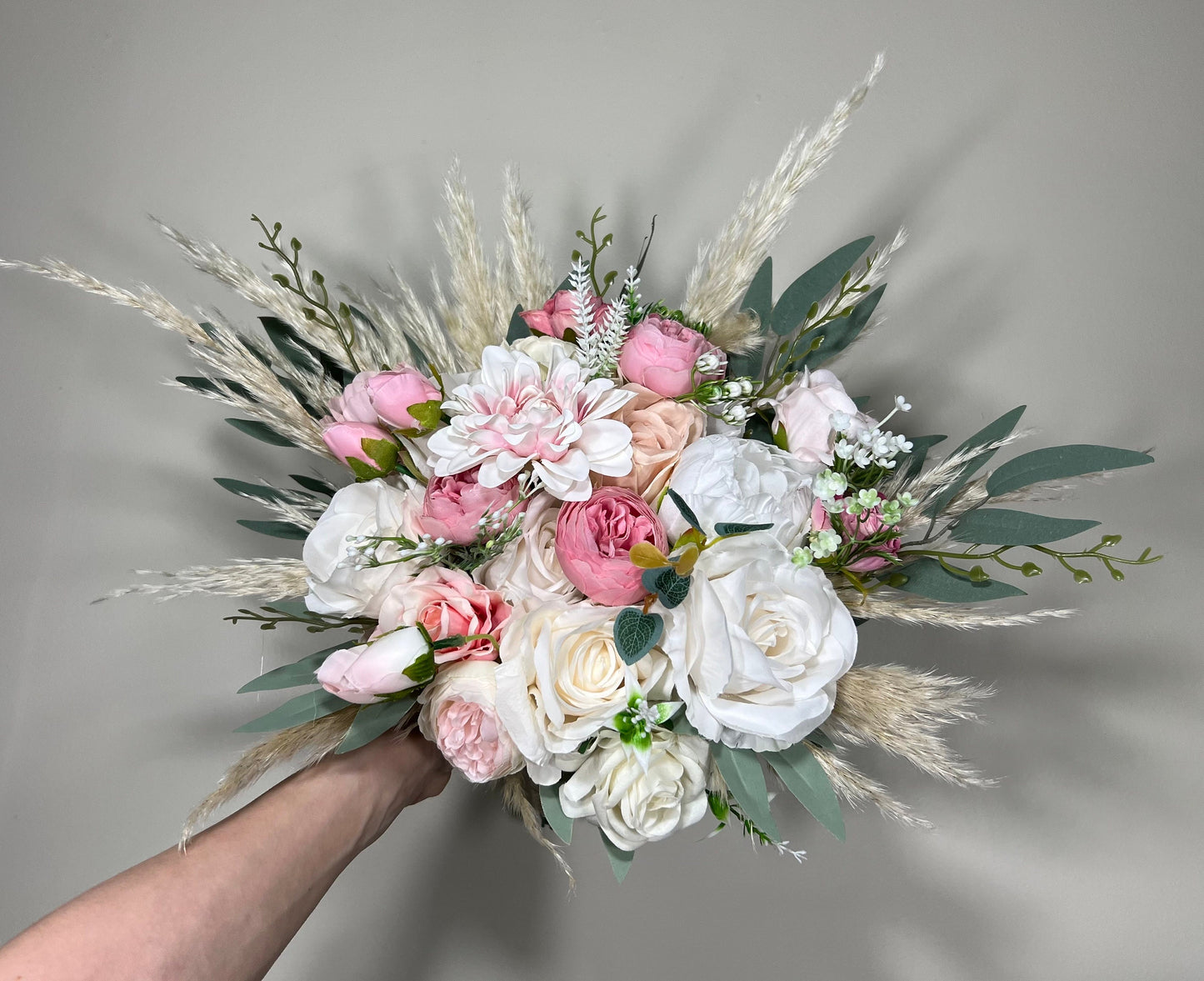 Wedding Bouquet White Pink Peony Bridal Blush Wedding Bouquet Ivory Bridesmaids Eucalyptus Flower White Spring Artificial Flower