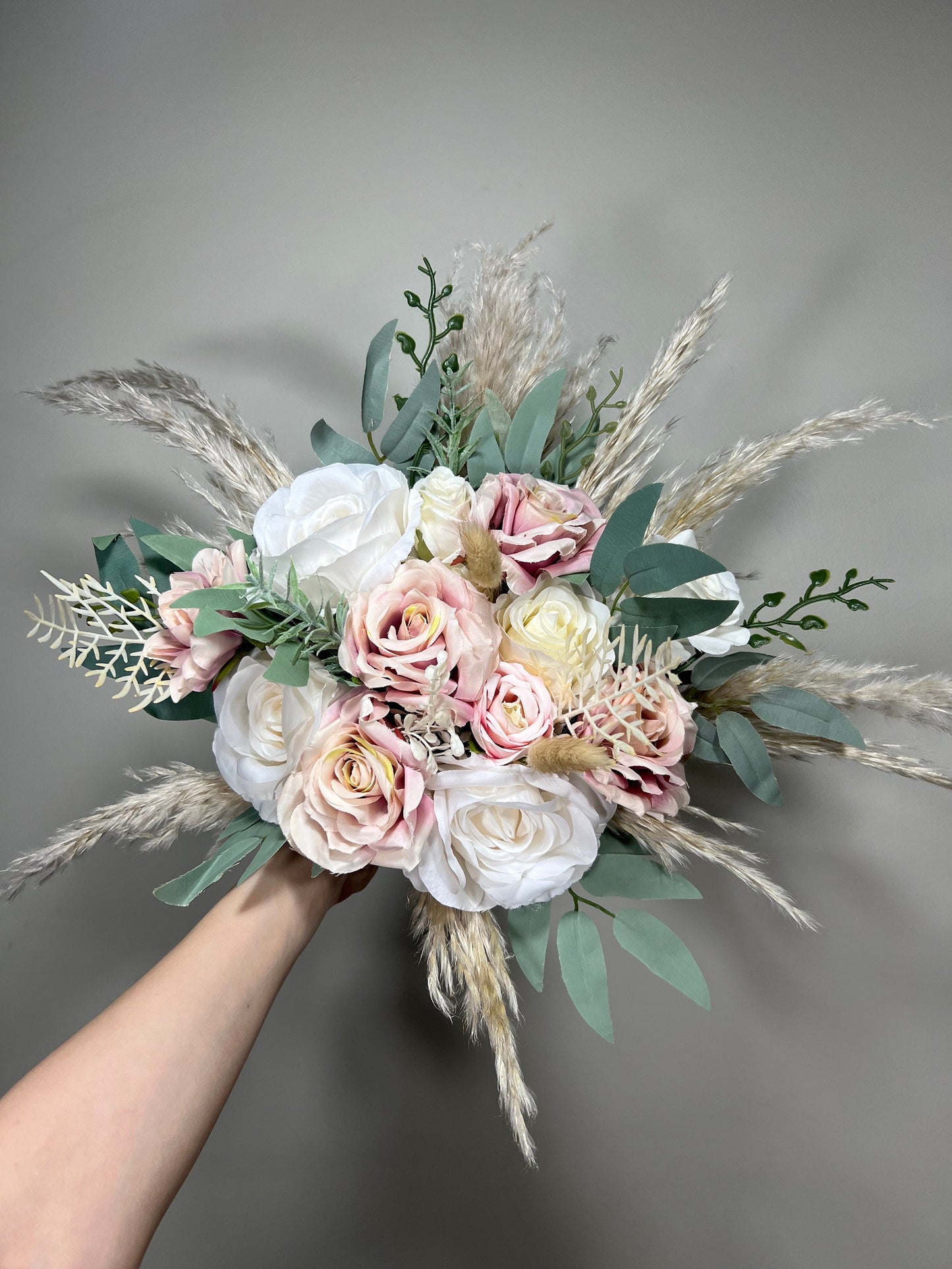 Wedding Dusty Rose Bouquet Bridal White Boho Dusty Rose Bouquet Pampas Grass Bridesmaids Bouquet Pink Greenery Ivory Mauve Artificial